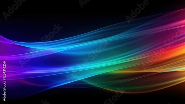 Fototapeta Colorful Wave of Light Representing a Rainbow Spectrum with Vibrant Hues in an Abstract Design on a Dark Background