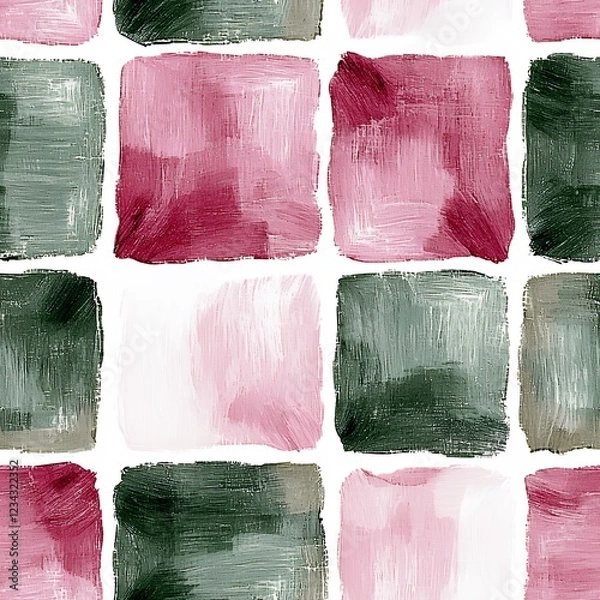Fototapeta Abstract Watercolor Tile Pattern in Pink and Green