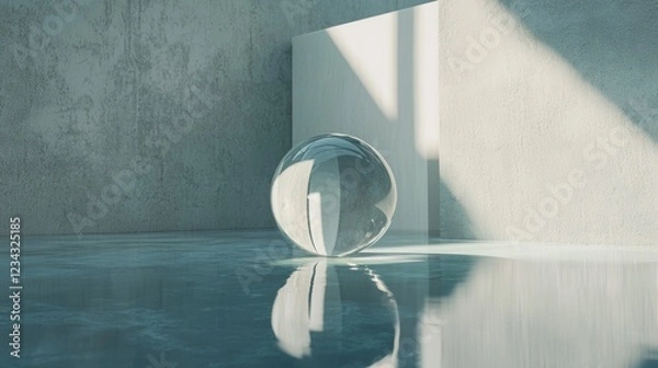 Fototapeta Abstract water-filled glass on a textured surface in sunlight