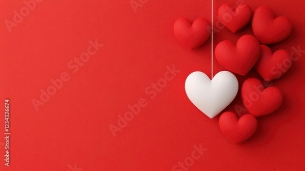 Fototapeta White Heart Among Red Hearts on Red Background