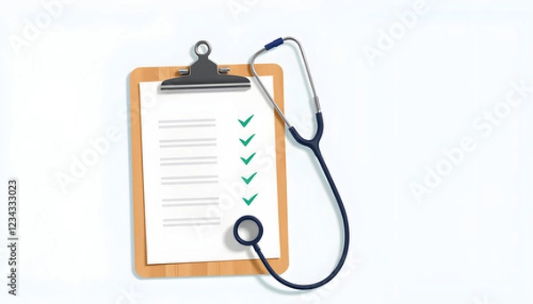 Fototapeta clipboard with stethoscope, medical check form report, health checkup concept metaphor illustration flat design vector eps10. simple and modern style , with white tonespng