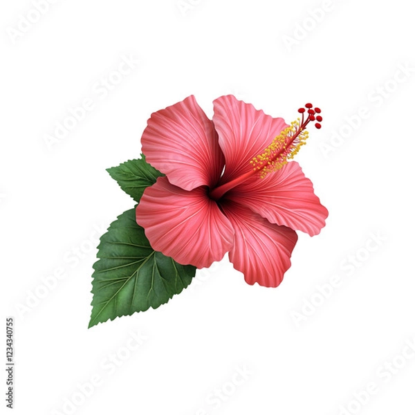 Obraz bright red hibiscus flower isolated.Close-up of a beautiful purple hibiscus flower with delicate petals and a vibrant center, perfect for nature and floral-themed designs, png transparent