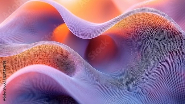 Fototapeta Abstract flowing mesh waves in vibrant sunset colors