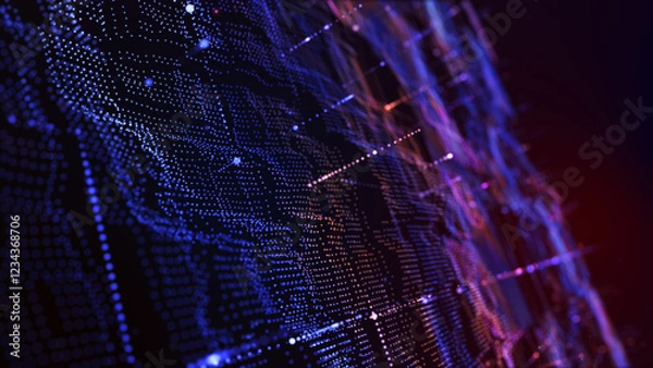 Obraz Blue violet technology background with a glowing panel digital data. Big data network server concept..