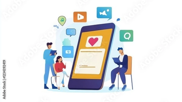 Fototapeta Online Social Website Content On Phone, 