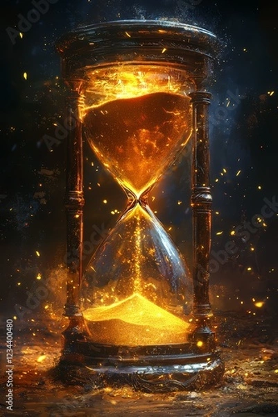 Obraz Golden hourglass glowing with a mystical, fiery aura.