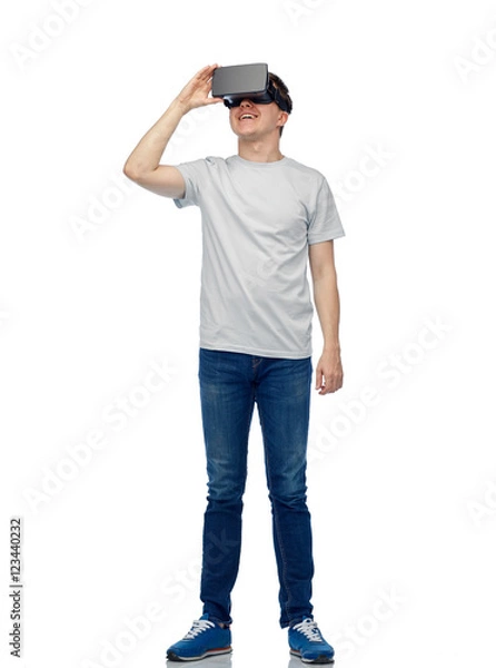Obraz happy man in virtual reality headset or 3d glasses