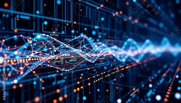 Fototapeta Digital abstract background featuring cloud computing, cybersecurity, and AI-driven data processing, Ai generated Images