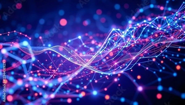Fototapeta Futuristic abstract technology background with neural network, cybersecurity, and data stream elements, Ai generated Images
