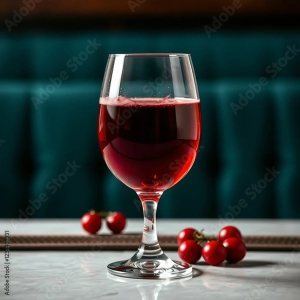 Fototapeta Elegant brimful wine glasses of deep red drink with warm lighting and reflections, Ai generated Images