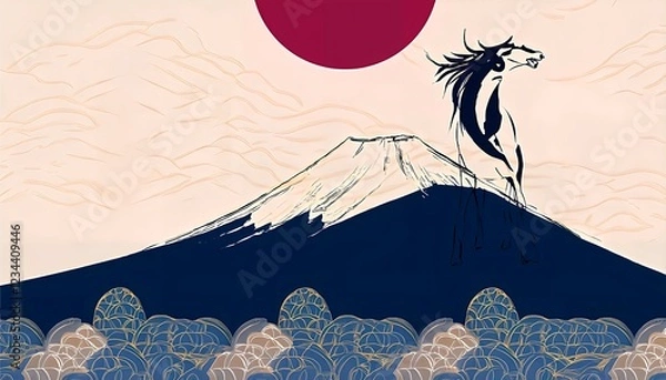 Obraz 富士と馬