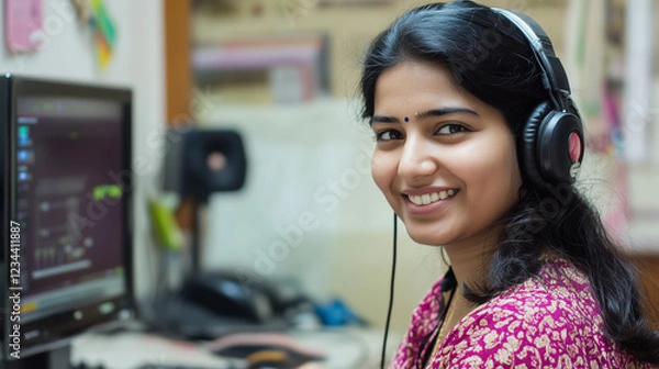 Obraz Indian woman working in a call center