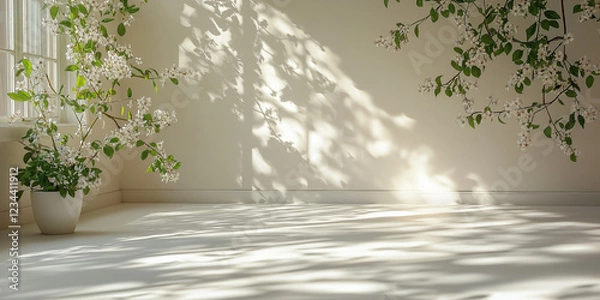 Fototapeta Indoor plants casting shadows on the floor with sunlight.