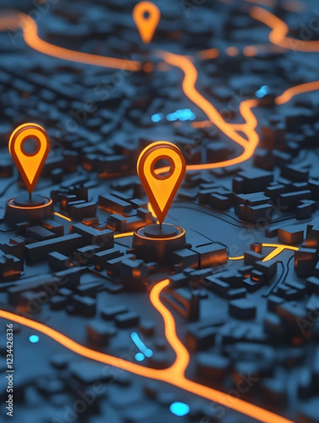 Obraz Digital map with SEO location pins. SEO positioning services