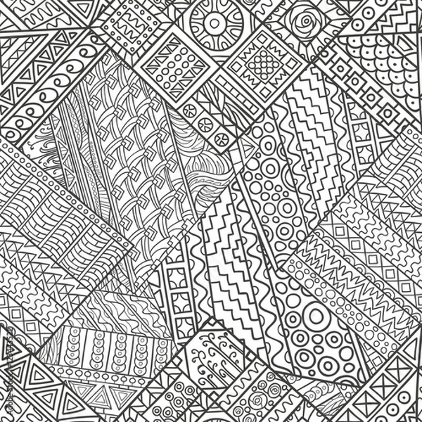 Obraz Hand-drawn seamless pattern of abstract geometric elements. Monochrome range. Pattern for coloring book.