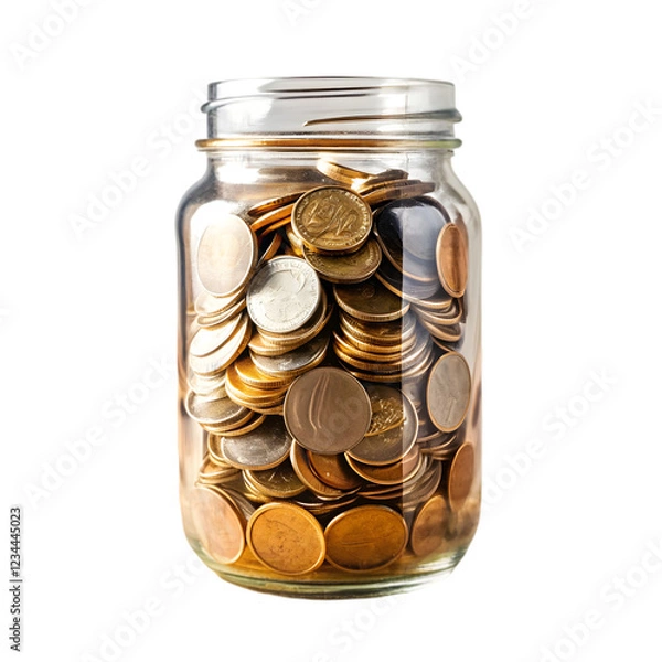 Obraz Jar of  gold coins isolated on white background 