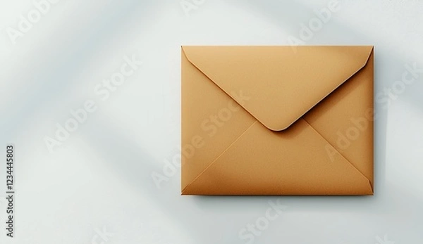 Fototapeta Light Brown Kraft Paper Envelope on Gray Surface with Soft Sunlight