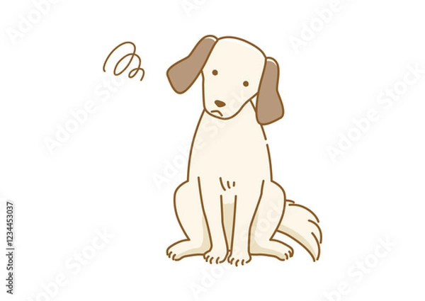 Fototapeta つまらない顏で首をかしげている耳の垂れた犬のイラスト