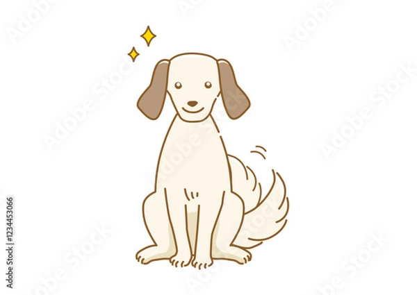 Fototapeta 目をキラキラ輝かせて尻尾をふって期待している耳が垂れた犬のイラスト