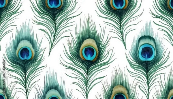 Fototapeta Watercolor style background made of peacock feathers. Blue and green pastel colors