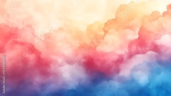 Fototapeta Soft Pastel Watercolor Background with Abstract Cloudy Texture in Pink and Blue Hues
