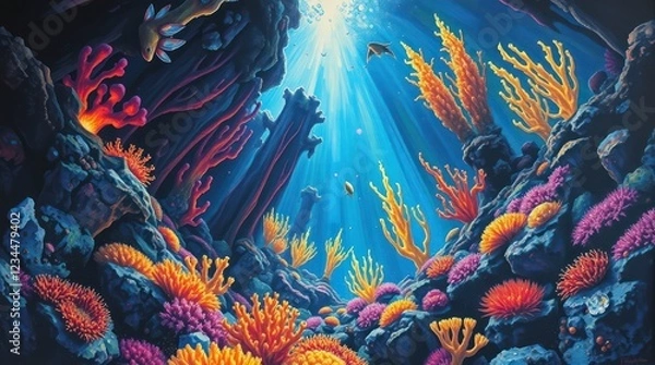 Fototapeta Colorful Tropical Coral Reef with Fish and Marine Life in the Red Sea