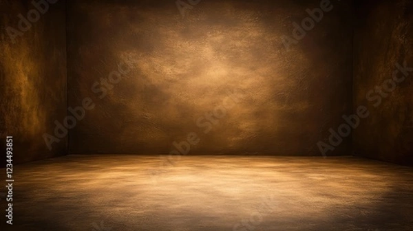 Fototapeta Dark brown textured room, spotlight, empty space, background, product display