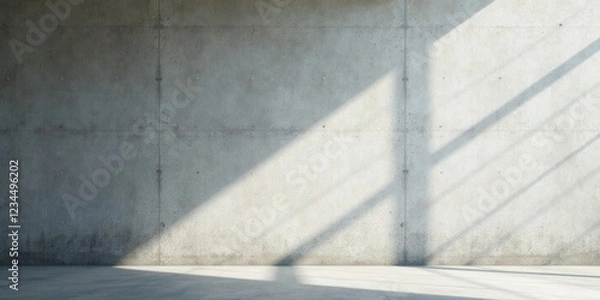Fototapeta Sunlit Concrete Wall with Shadow Patterns and Empty Floor Space Ideal for Modern Interior Design Projects