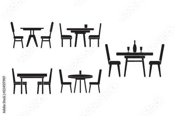 Obraz Set of Dining Table silhouette vector icon illustration, table, home furniture on white background.