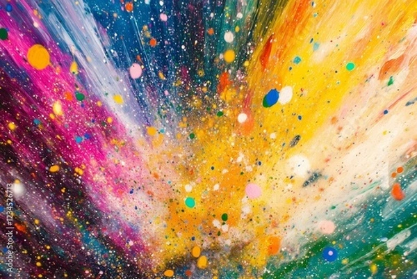 Fototapeta Vivid explosion of colorful paint splatters on canvas