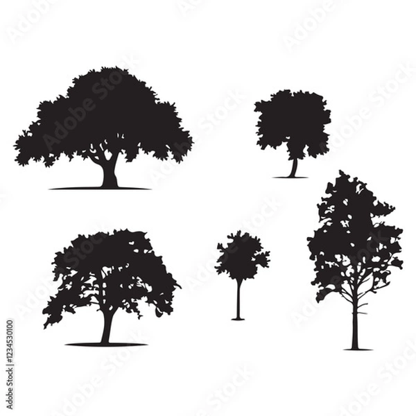 Fototapeta set of black vector willow tree silhouette	