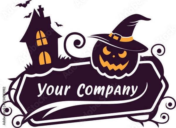 Obraz Halloween flat line logo design, vector illustration isolated on a white background.