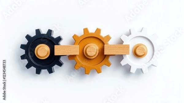 Obraz Close-up of colorful gears representing teamwork and collaboration in industrial processes and mechanical systems.