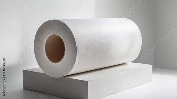 Fototapeta White Paper Roll on Minimalist Display Surface