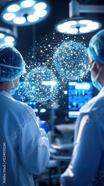 Fototapeta Medical Professionals Analyzing Surgical Data and Advanced Technology in Operative Room
