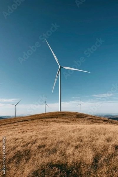 Fototapeta Wind Turbines on a Hilltop Generating Clean Energy