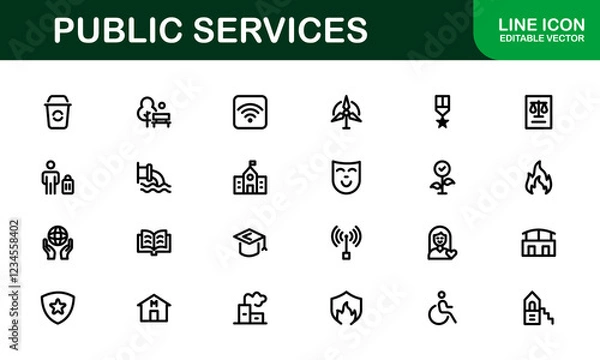 Fototapeta Public Services Icons. Scalable Outline Graphics for Civic, Infrastructure, and Community Service Applications