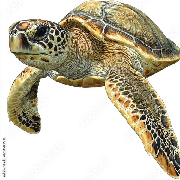 Fototapeta Realistic depiction of a majestic turtle swimming gracefully in clear ocean waters showcasing intricate shell patterns and vibrant colors
