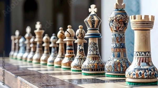 Fototapeta Differences Diversity Awareness, A Culturally Diverse Chessboard Representing Strategic Diversity