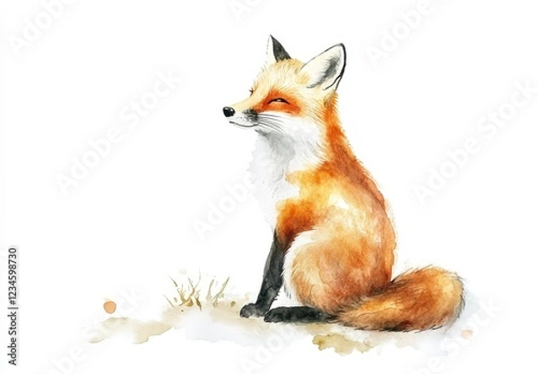 Fototapeta Watercolor Illustration of a Sitting Fox in Bright Colors