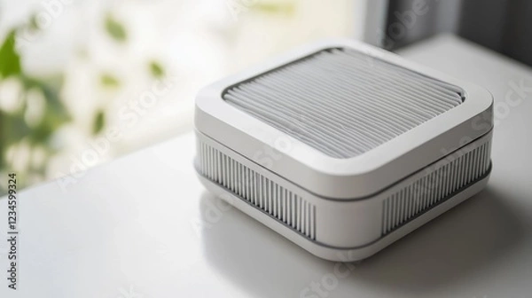 Obraz Modern Air Purifier on White Table with Plants in Background