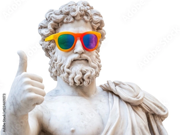 Obraz Marble statue of Zeus wear olorful sunglasses and thumb up