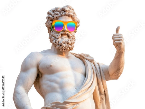 Obraz Marble statue of Zeus wear olorful sunglasses and thumb up