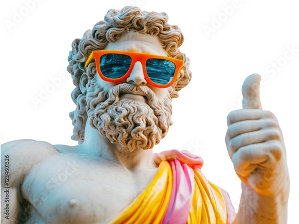 Obraz Marble statue of Zeus wear olorful sunglasses and thumb up
