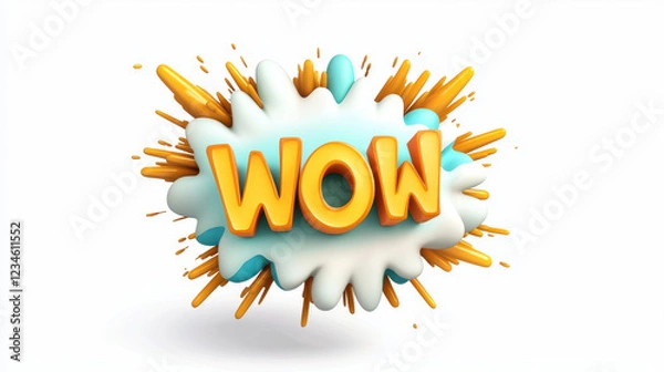 Fototapeta Colorful speech bubble with WOW text and burst effect isolated on white background