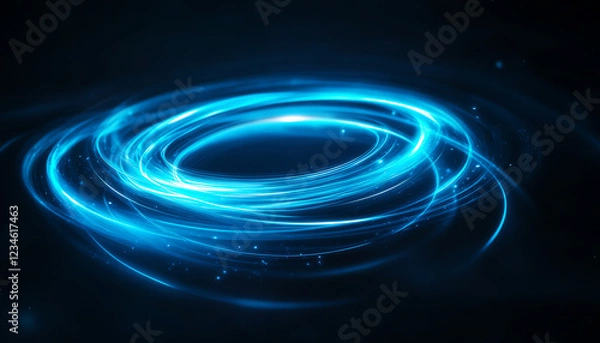 Fototapeta Vibrant glowing blue swirl on dark background, creating a sense of dynamic energy and movement.