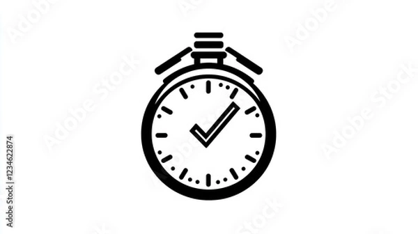 Fototapeta Stopwatch checklist complete, white background, project management icon