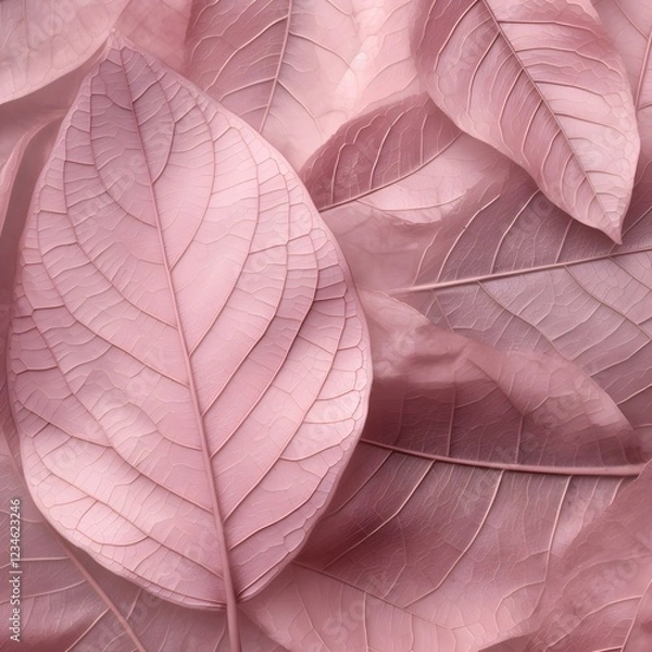 Fototapeta Pink Leaf Texture: Overlapping Leaves with Visible Veins