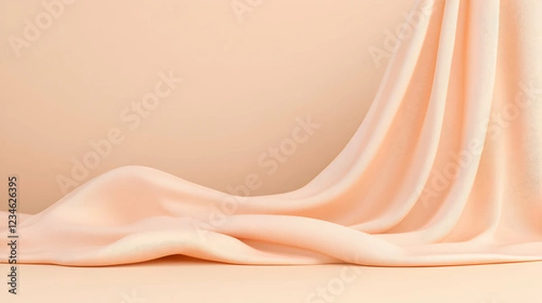Fototapeta Peach fabric draped elegantly on a beige background, perfect for product display or website design