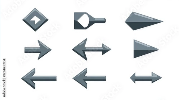 Fototapeta Set of grey arrow icons for computer mouse cursor. Also includes loading icons. Vector illustration.